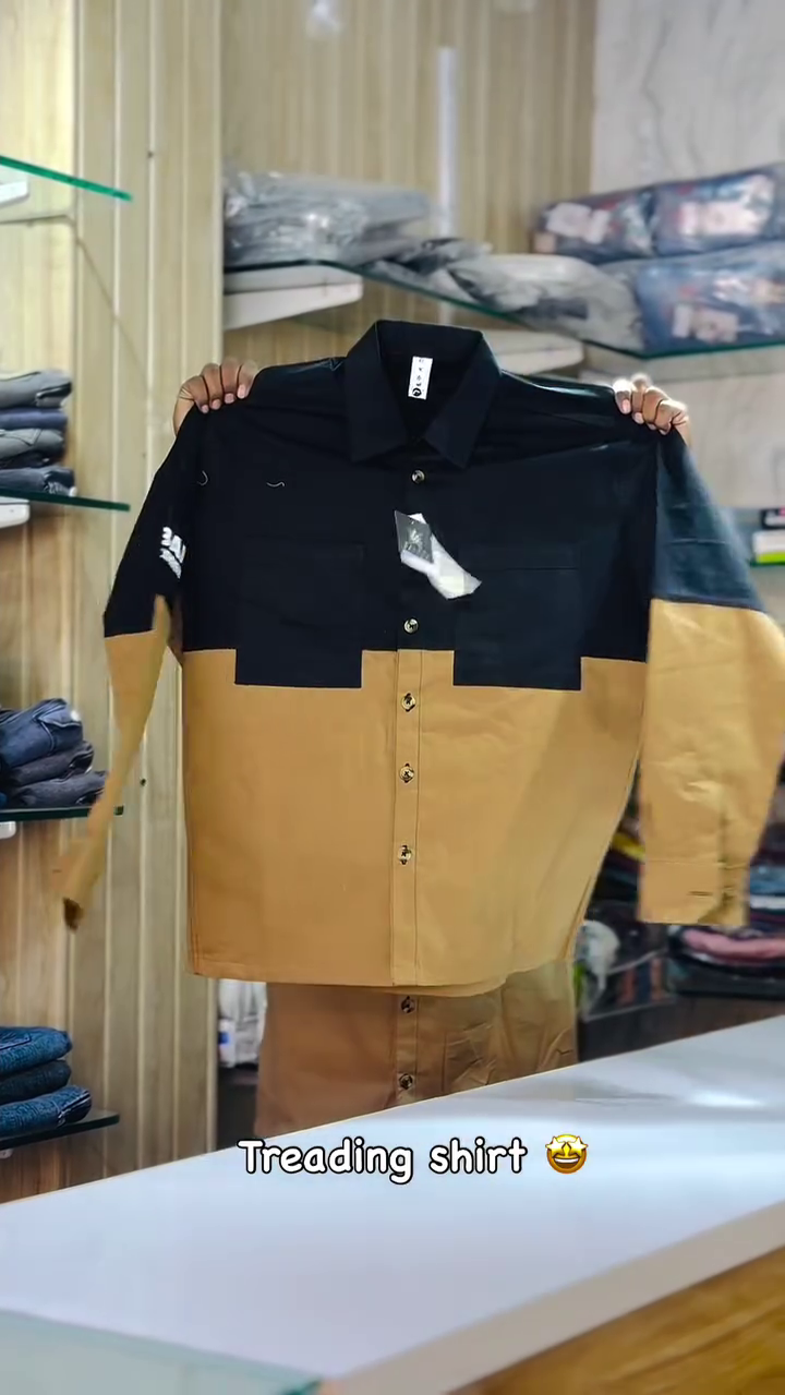 Cotton Print Detail Colour blocked Casual Shirt - Image 4
