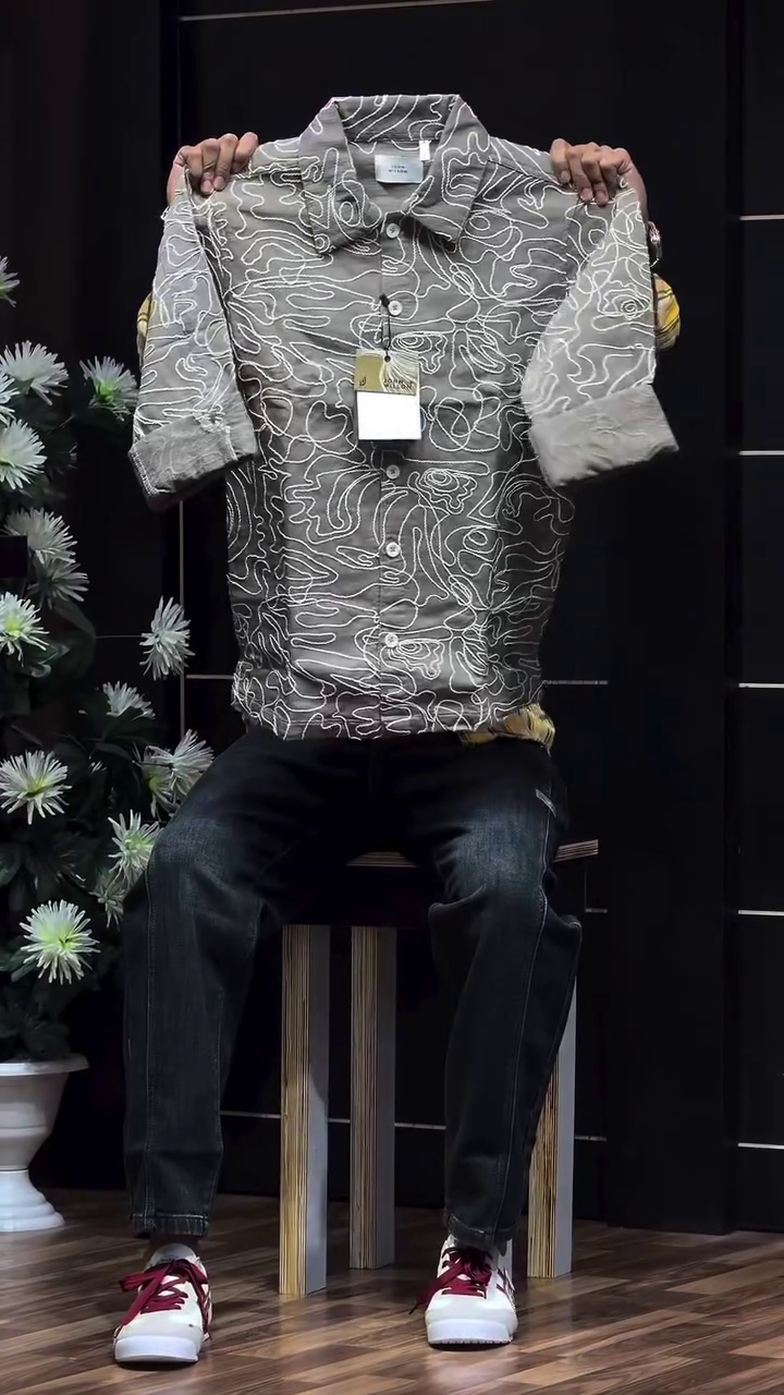 Abstract Printed Monochrome Regular Fit Casual Shirt - Image 7