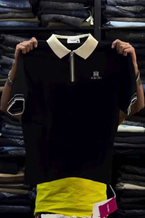 Men Black Short-Sleeves Collar Contrast Jacquard KL Polo