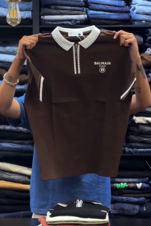 Men Brand Logo Polo Collar Polyester PU Coated Blend T-shirt