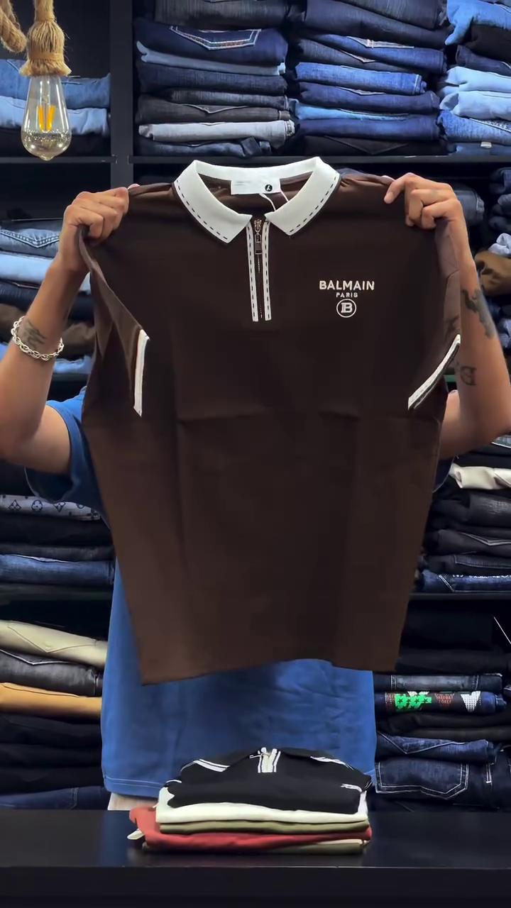 Men Brand Logo Polo Collar Polyester PU Coated Blend T-shirt
