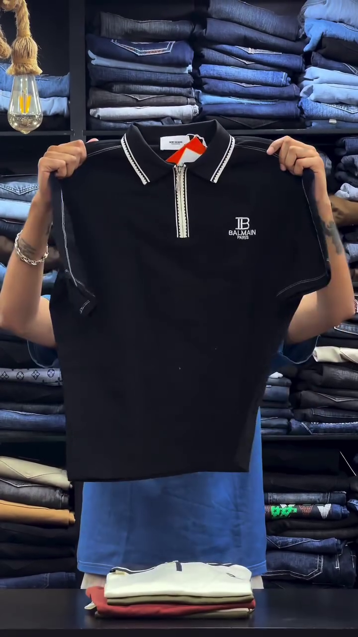 Men Brand Logo Polo Collar Polyester PU Coated Blend T-shirt - Image 8