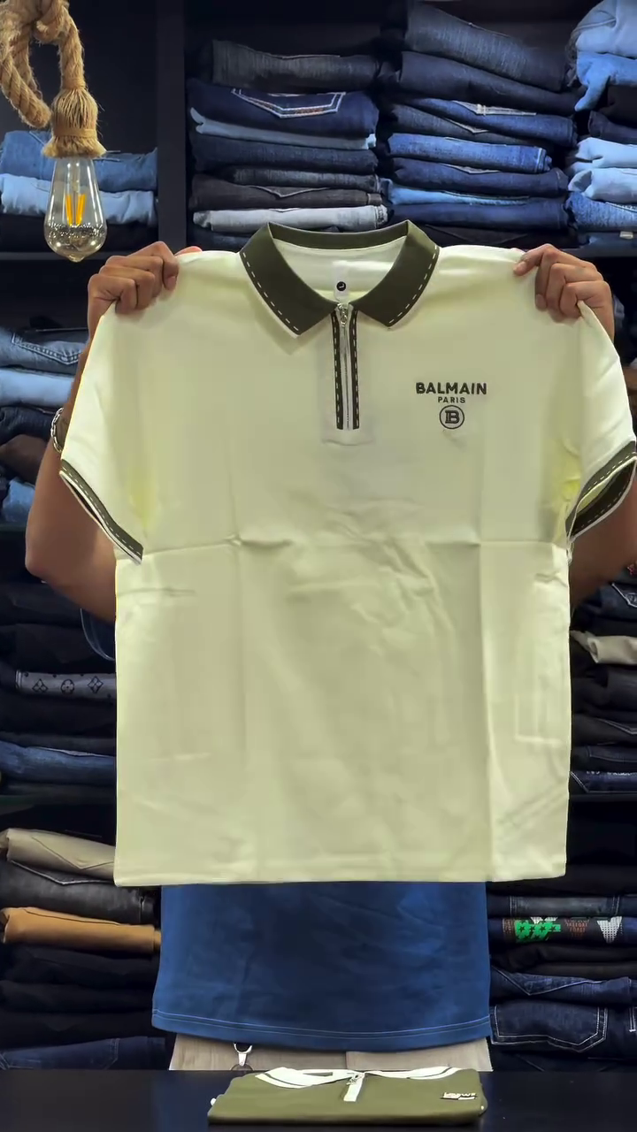 Men Brand Logo Polo Collar Polyester PU Coated Blend T-shirt - Image 4