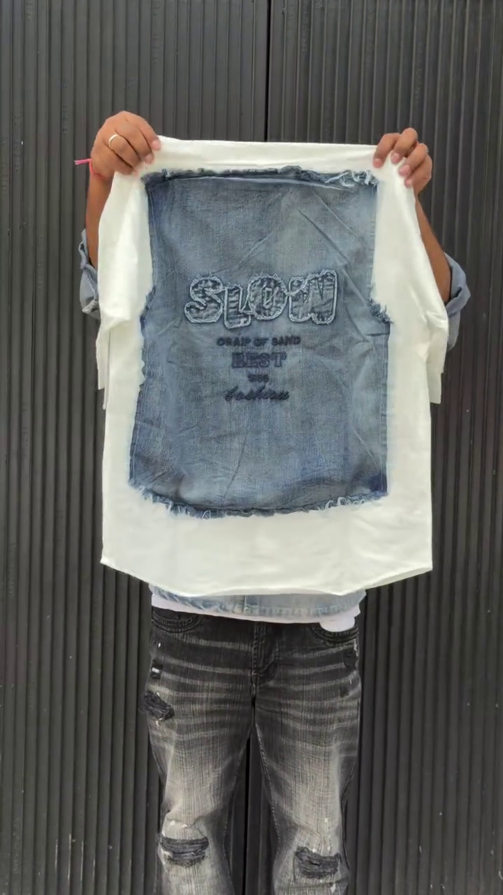 Colourblocked Drop-Shoulder Sleeves Relaxed Fit Denim Casual Shirt - Image 6