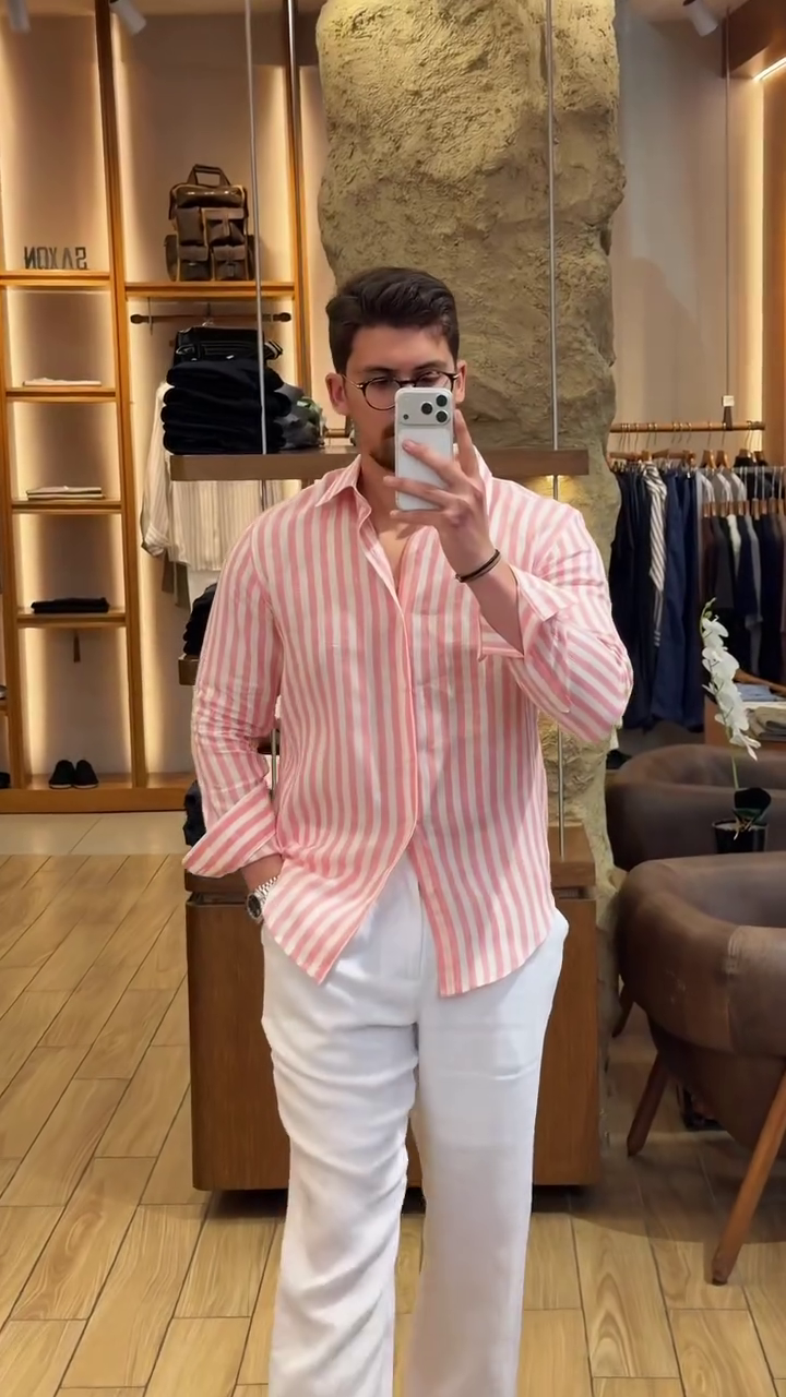 Men Vertical Striped Button-Down Collar Casual Shirt - Image 5