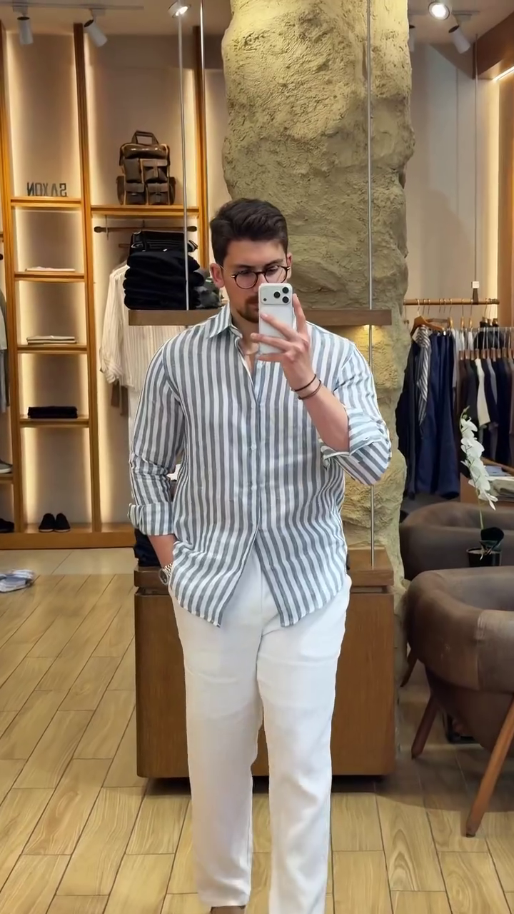 Men Vertical Striped Button-Down Collar Casual Shirt - Image 4