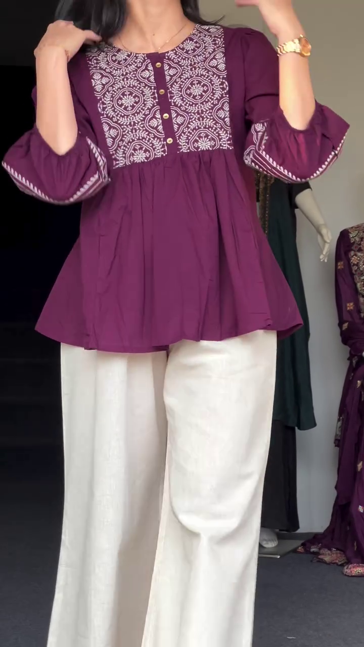 Embellished Ethnic Motifs Tie-up Neck Bell Sleeve Peplum Top - Image 4