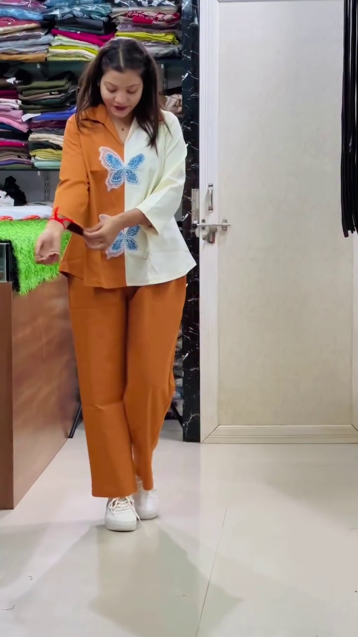 Women Orange Cotton Floral Embroidered Shirt With Palazzo
