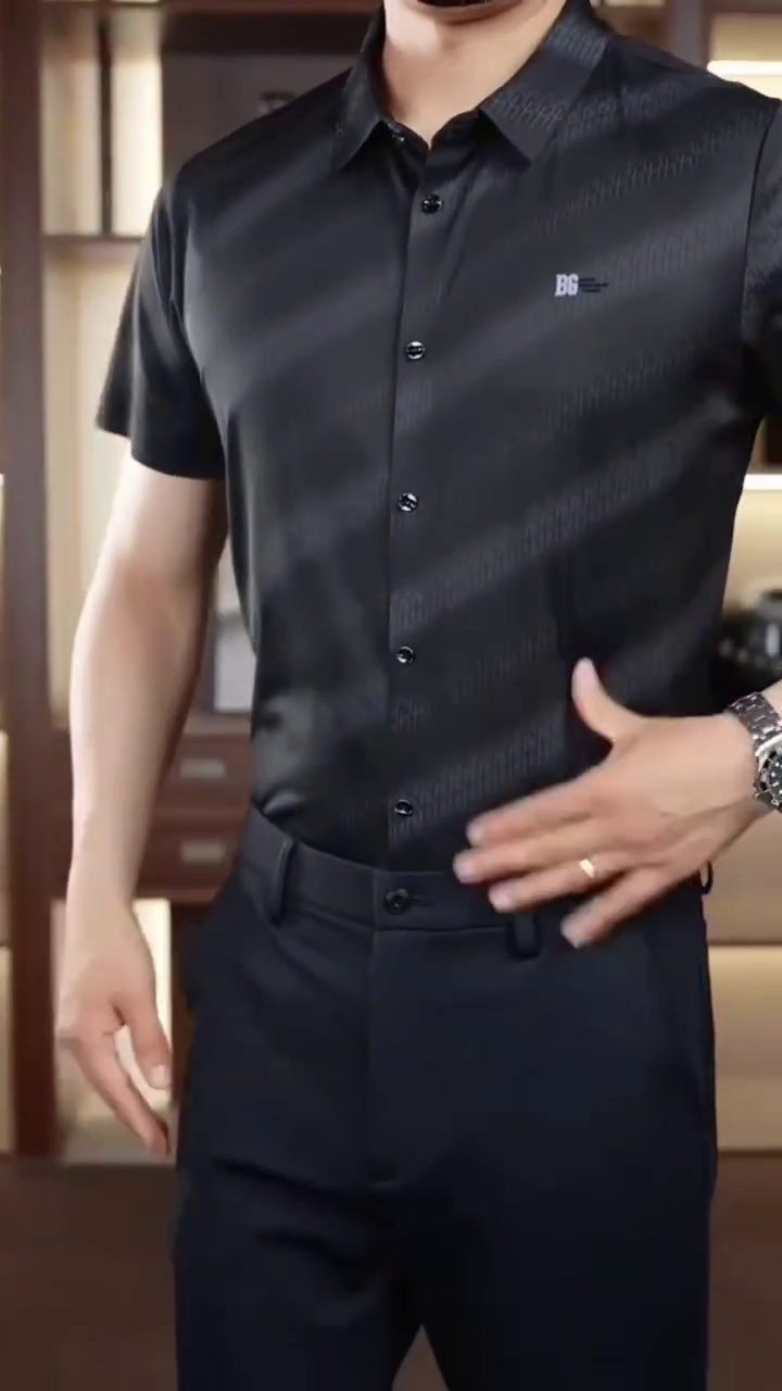 Black Vertical Striped Cotton Classic Slim Fit Opaque Casual Shirt - Image 4