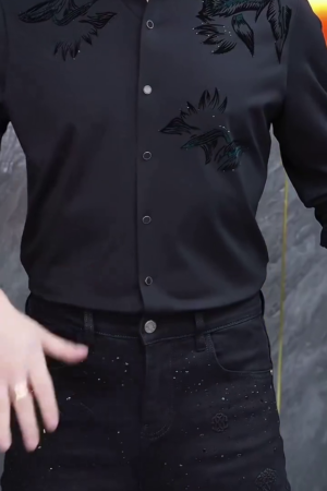 Serpentine Dragon Handwork Designer Slim Fit Shirt