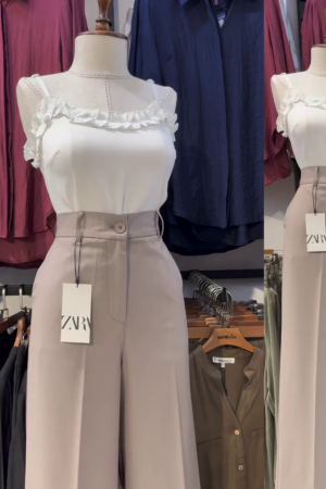 Women Olive Crest Wide Leg High Waist Pants