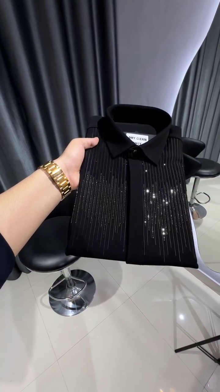 Men Shirt | Slim Fit Full Sleeve Point Collar with Sequin Embellishment